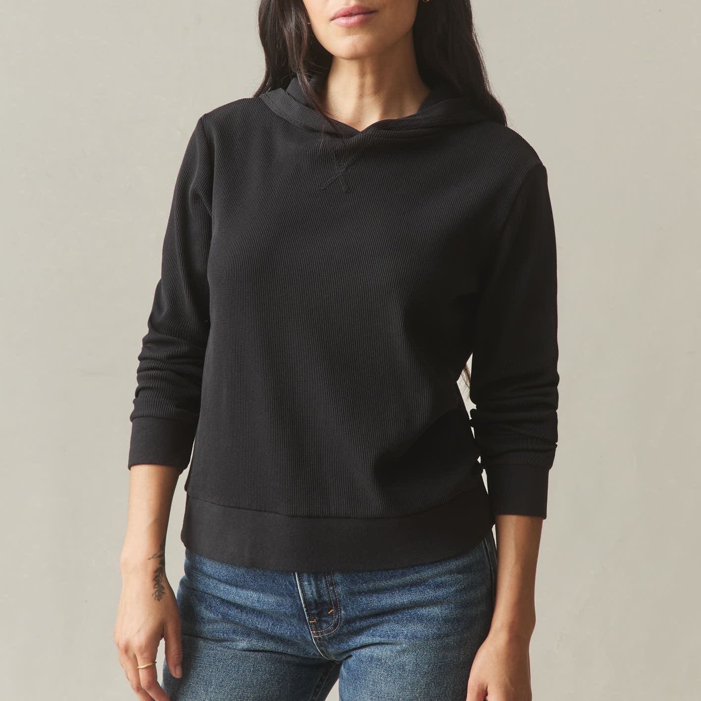 American Giant Women's Thermal Pullover Black Size L Made In Usa